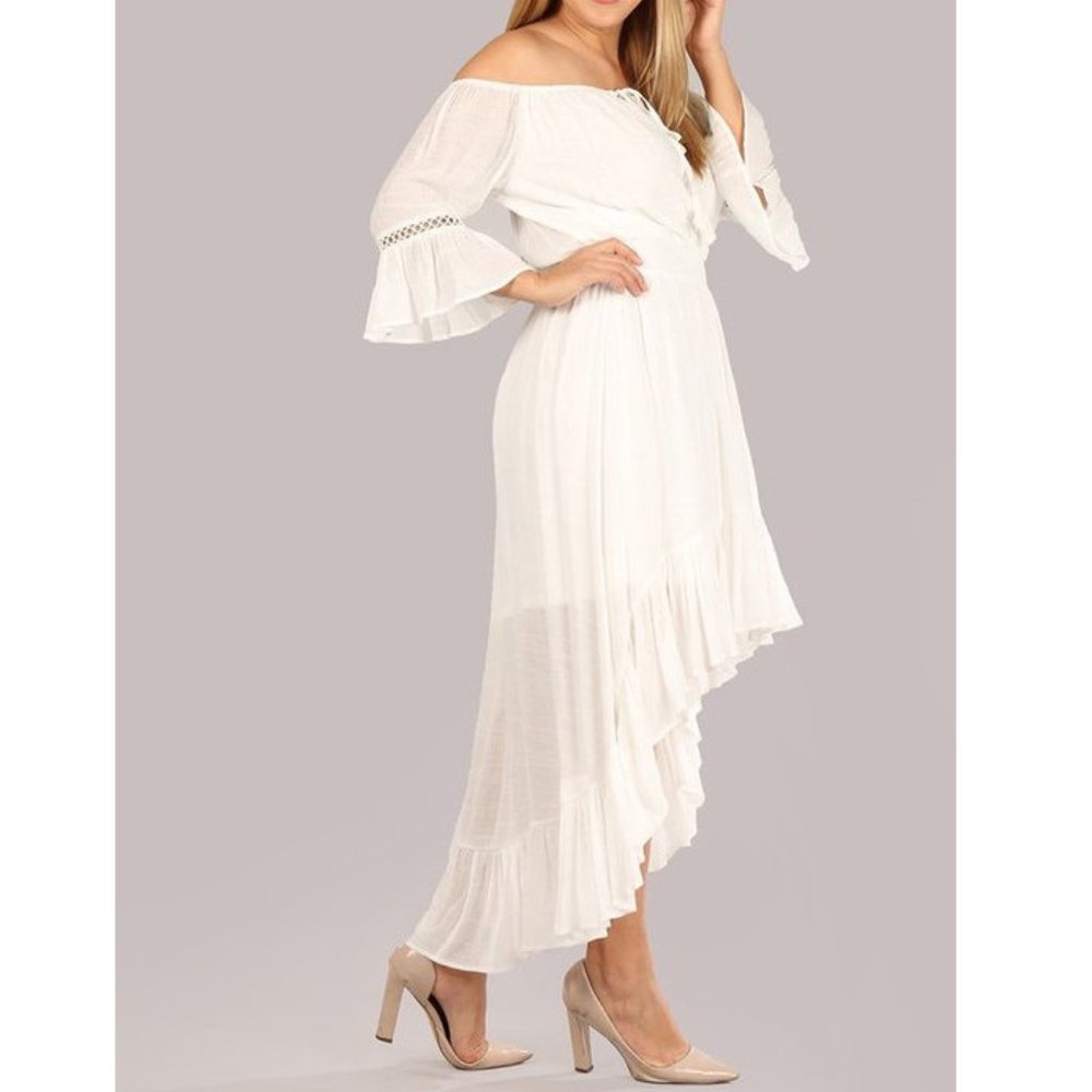 Boho Off Shoulder Hi Low Ruffle Maxi Dress - Picture 5 of 8